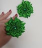 Forest Green Hair Slides with Rhinestone Centre - Elegant Satin Fabric Blooms - Image 5