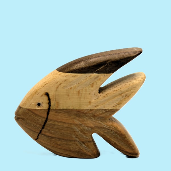Hand carved Contrasting woods Angel Fish Fi08. 