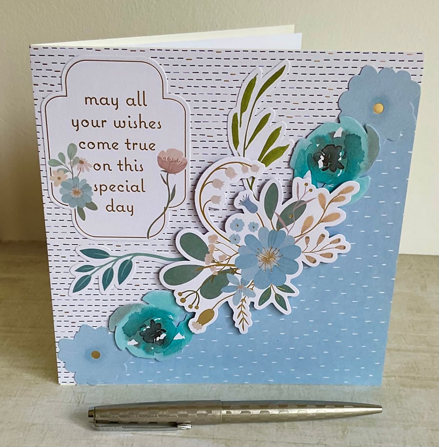 Card. Handmade floral decoupage card suitable for a birthday for her