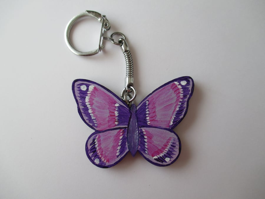 Butterfly Keyring Hand Painted Wooden Key Ring Key Chain 