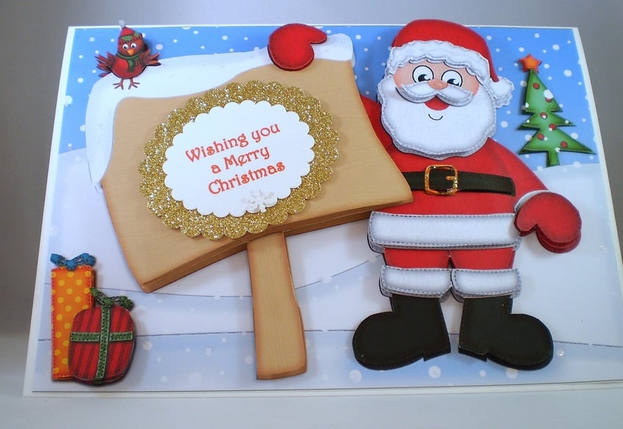 Handmade Christmas Santa Claus Card,personalise,decoupage,3D