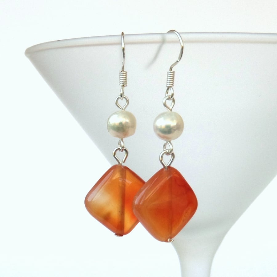 SALE: Carnelian & pearl silver earrings
