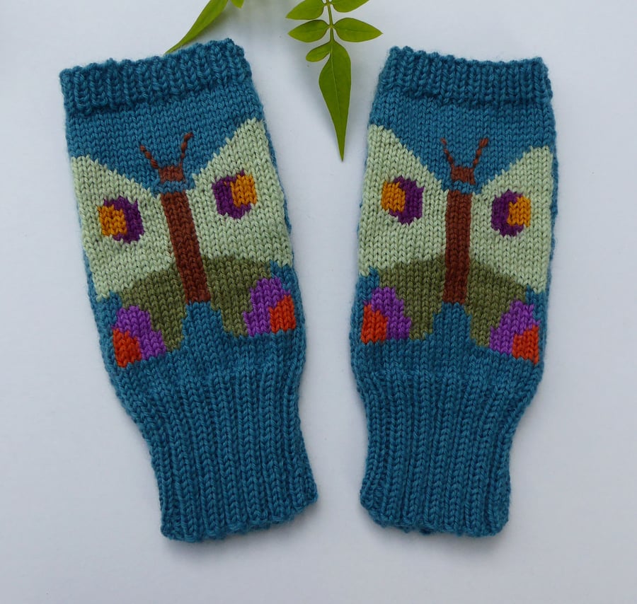 Knitted Butterfly Fingerless Gloves
