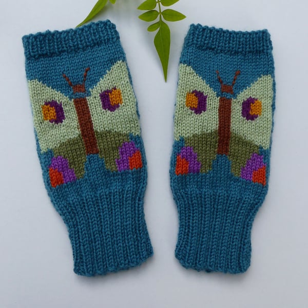 Knitted Butterfly Fingerless Gloves