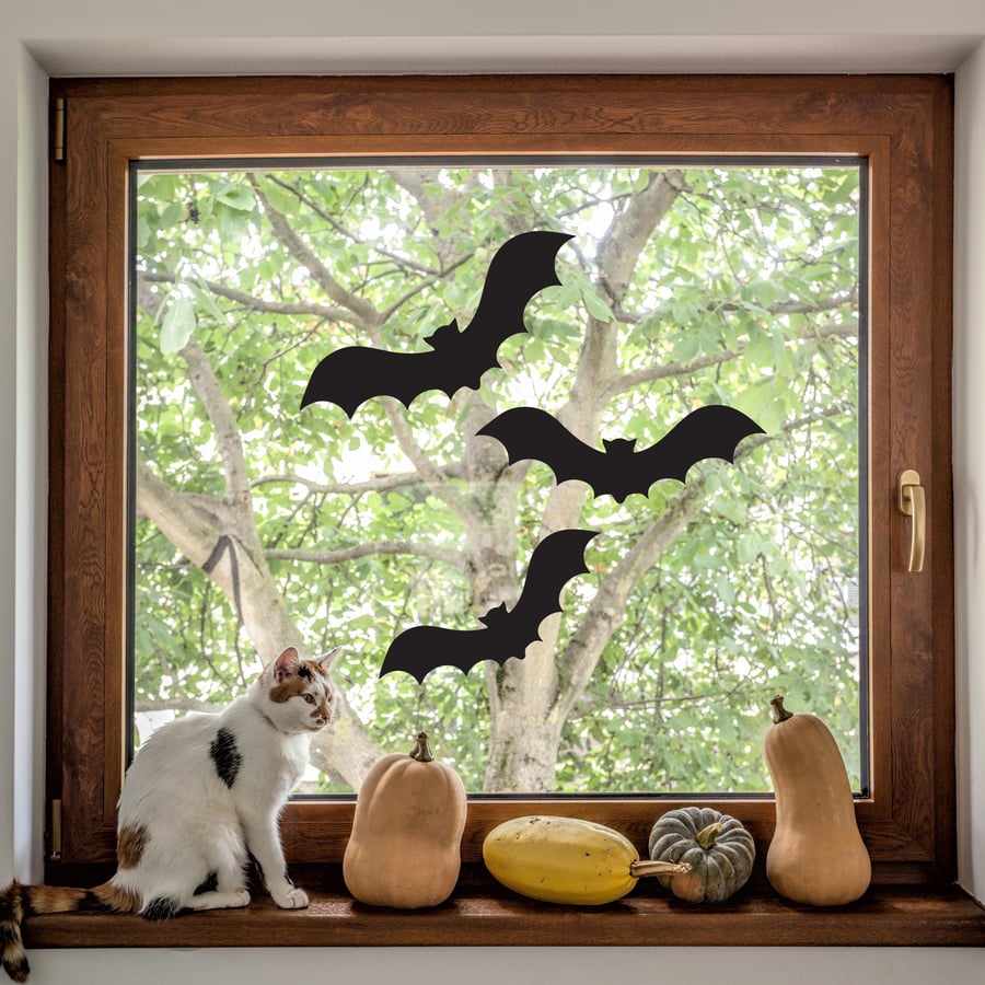 Bats Window Sticker: Halloween Decorations, Autumnal Window Decal, Silhouette