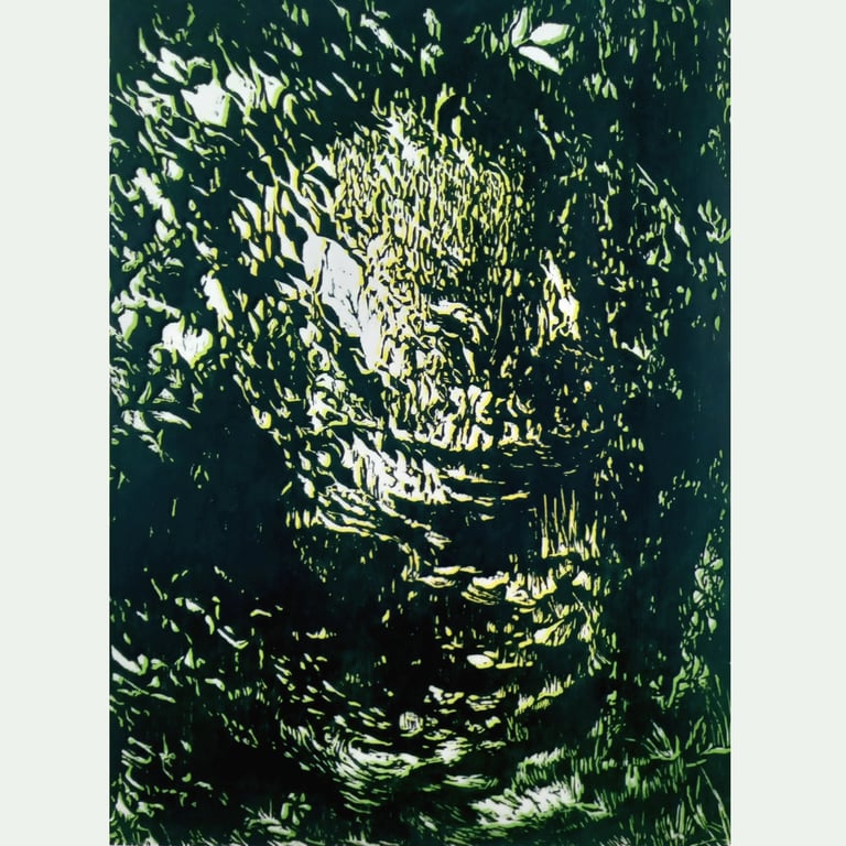 FOREST PATH - original hand-pressed offset wood cut print