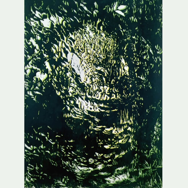 FOREST PATH - original hand-pressed offset wood cut print