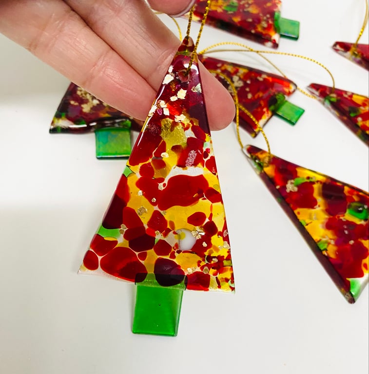 Traditional colours fused glass Christmas tree decoration 