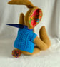 Lupin, a 16" fleece unjointed rabbit with neckerchief and knitted waistcoat. - Image 3