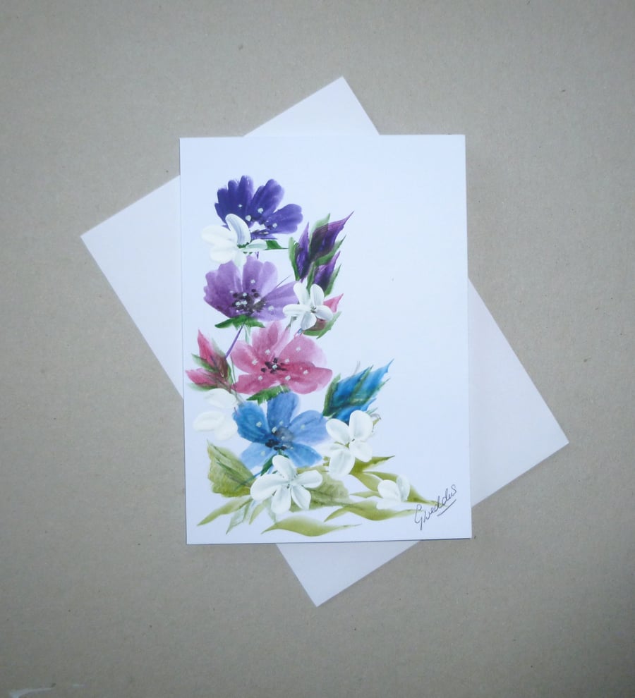 original hand painted floral blank card ( ref FA 20 A3 )