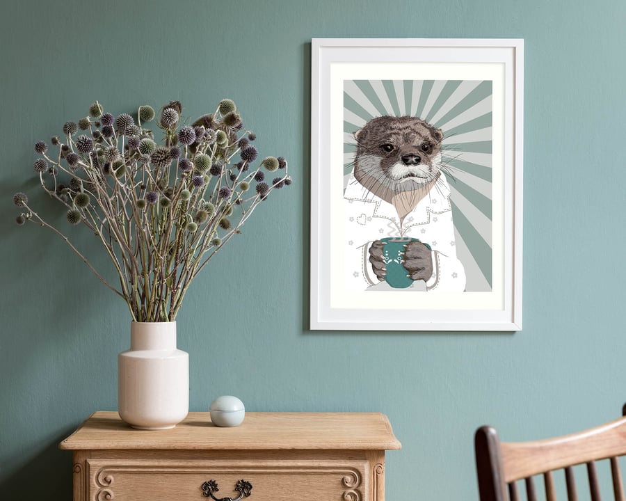 Otter wall art illustration - self care art - British wildlife print