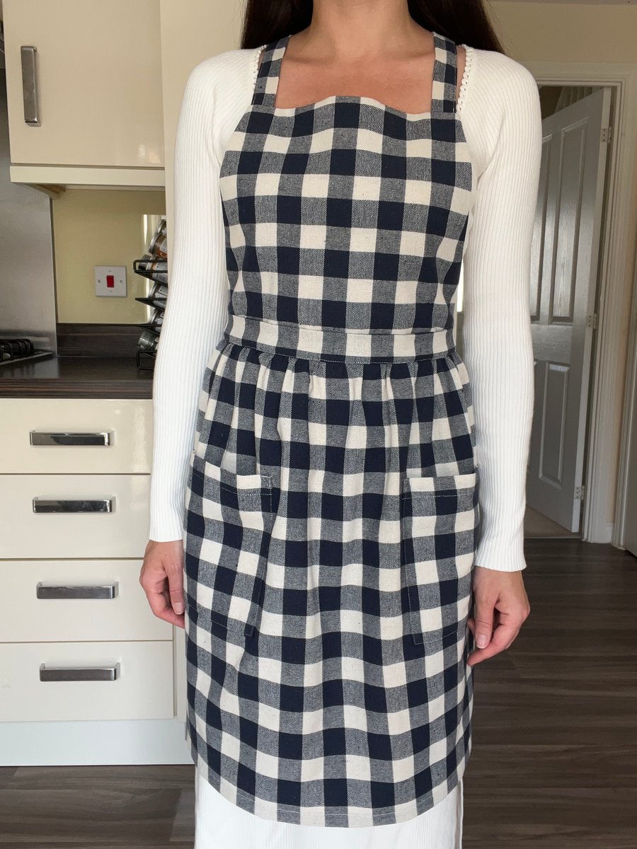 Handmade Cotton Navy Blue Apron with Adjustable Straps