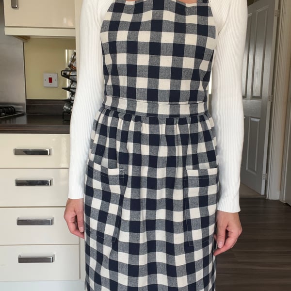Handmade Cotton Navy Blue Apron with Adjustable Straps