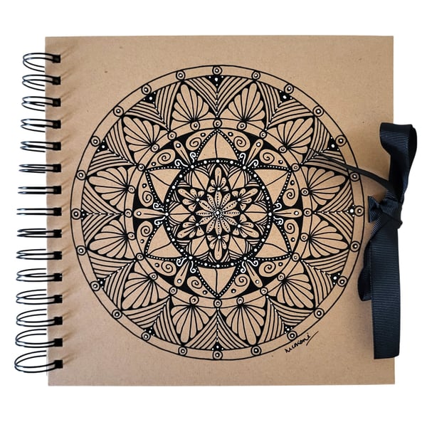 Hand-Drawn Mandala Decorated Spiral Bound Scrapbook