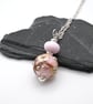 pink flower lampwork glass pendant necklace