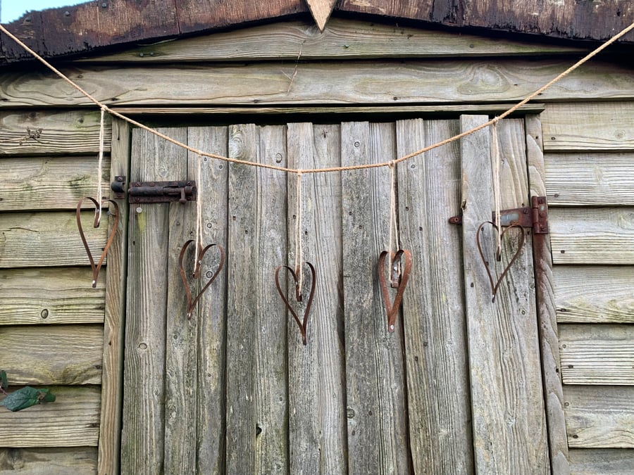 Reclaimed steel heart bunting with free P&P