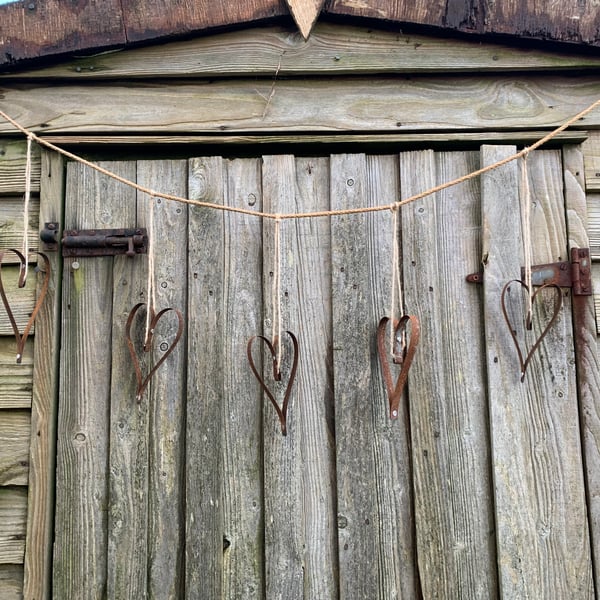 Reclaimed steel heart bunting with free P&P