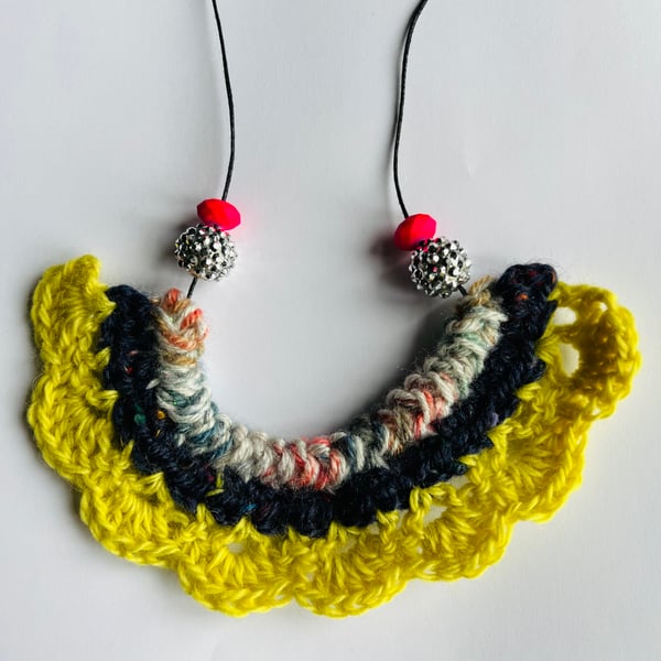 Handmade crochet lace bib necklace