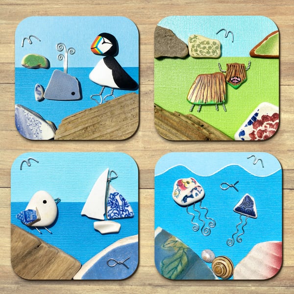 Coaster Set x4 Seaside Pebble Art from Scotland... - Folksy