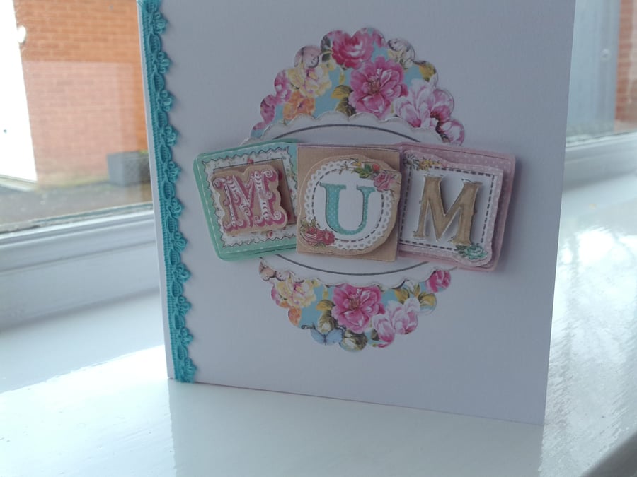 Floral decoupage card for mum