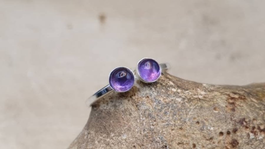 Tiny little finger Purple Amethyst adjustable ring. silver rings for women