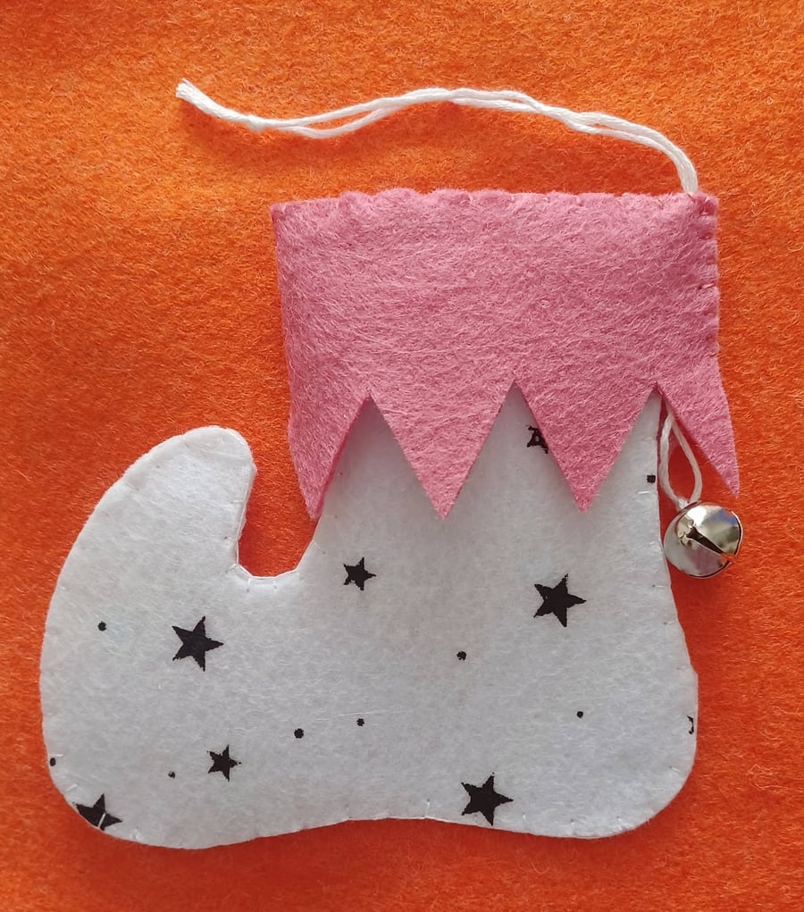 Handmade Elf Boot Christmas White and Pink