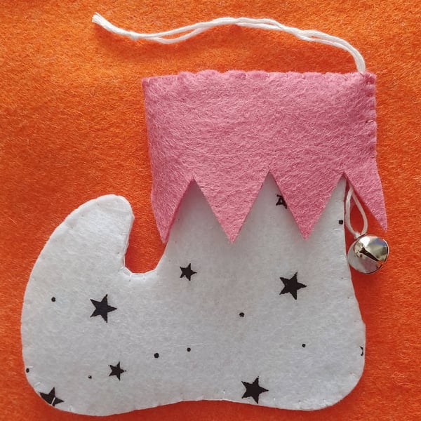 Handmade Elf Boot Christmas White and Pink