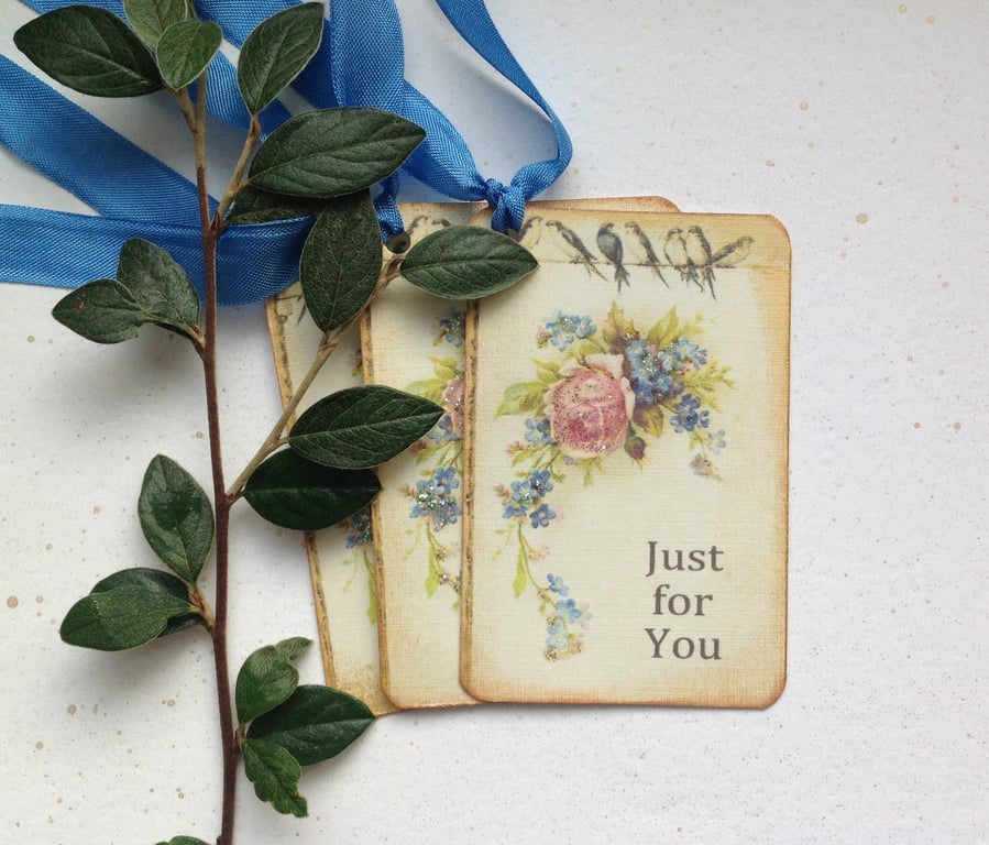 GIFT TAGS, vintage -style. ' Birds on a Wire '  ( set of 3)  '..ready to ship...