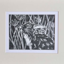 Original handmade Lino print - March Hare