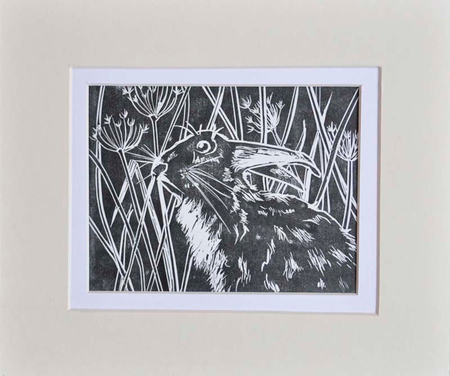 Original handmade Lino print - March Hare