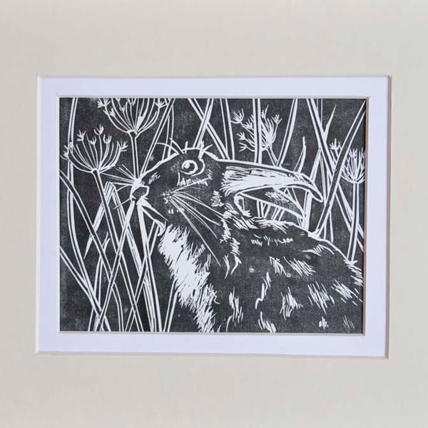 Original handmade Lino print - March Hare