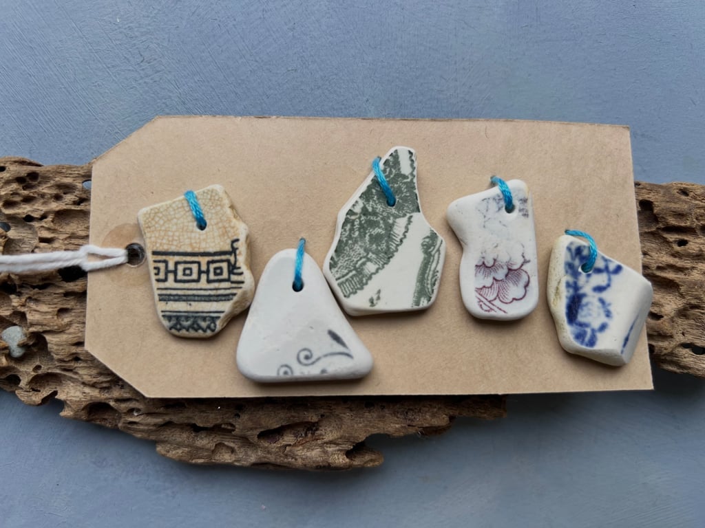 Top drilled sea pottery pieces for jewellery making 