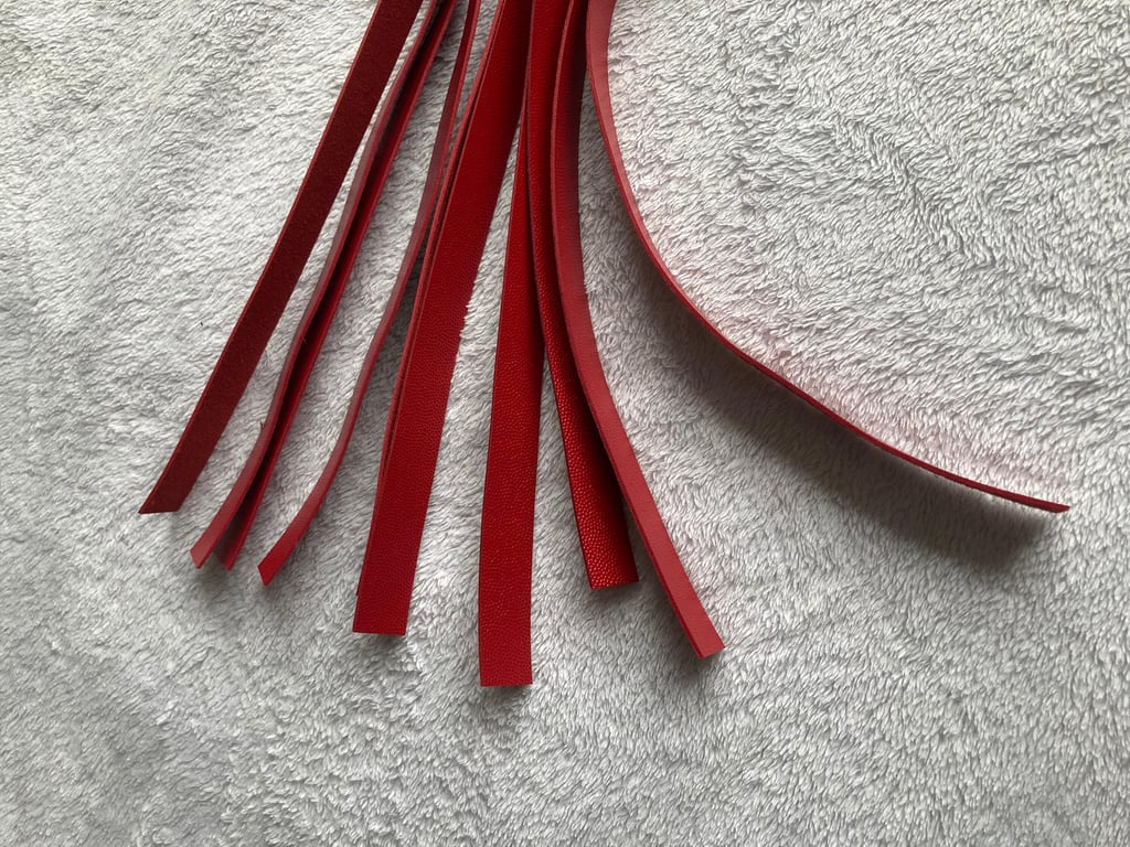 Bright Red coloured - Italian leather flogger with chrome handle - FREE SHIPPING