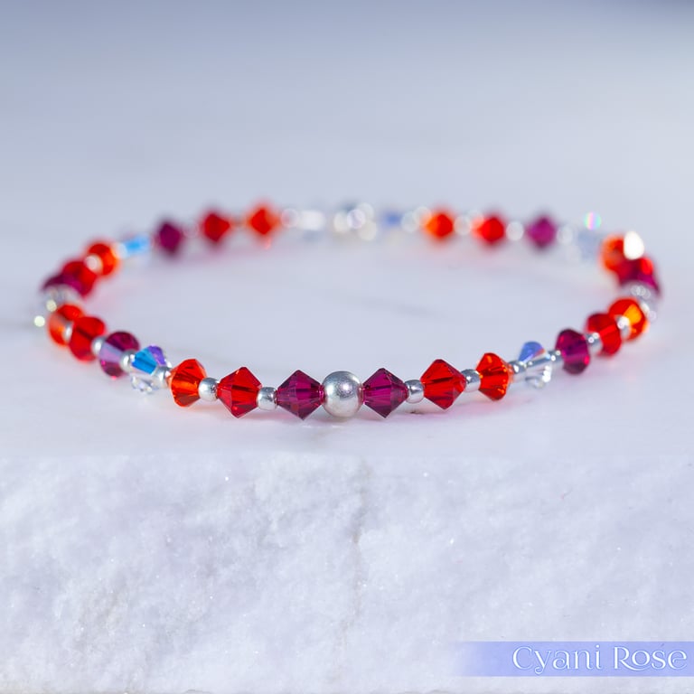 Bracelet Swarovski and Sterling Silver beaded stretchy handmade