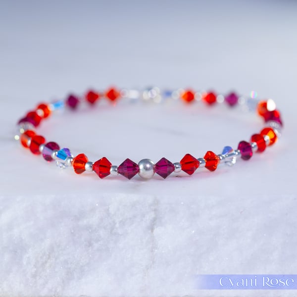 Bracelet Swarovski and Sterling Silver beaded stretchy handmade