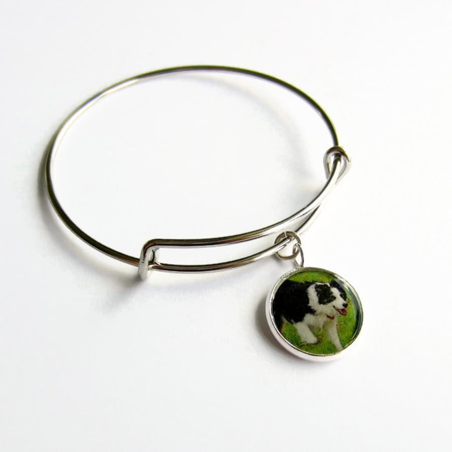 Custom Pet Photo Charm Bangle, Personalised Picture Bracelet, Adjustable