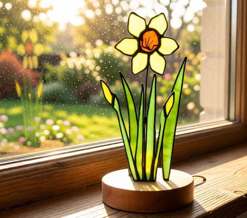 Daffodil Glass Art Ornament Lamp 3D effect with LED light