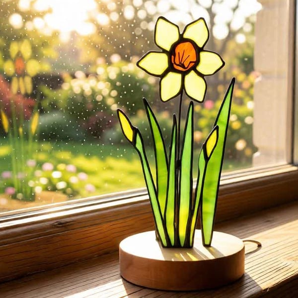 Daffodil Glass Art Ornament Lamp 3D effect with LED light