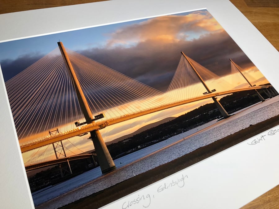 Queensferry Crossing Signed Mounted Print FREE DELIVERY