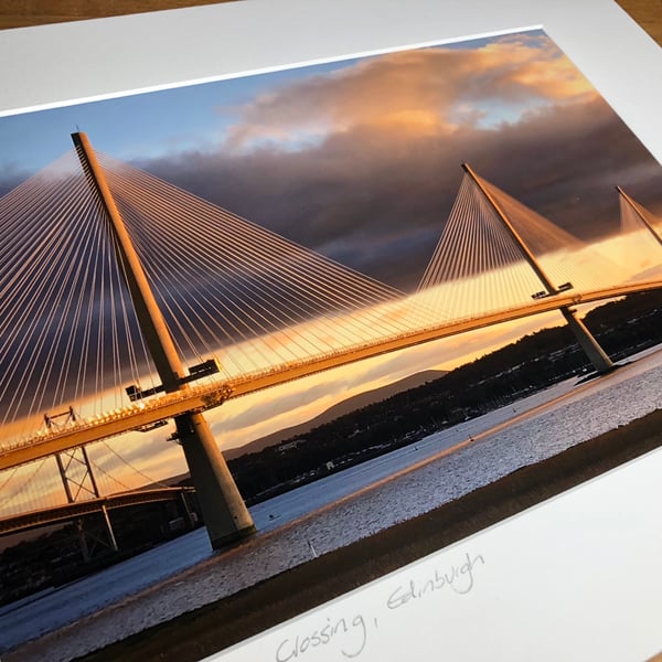 Queensferry Crossing Signed Mounted Print FREE DELIVERY