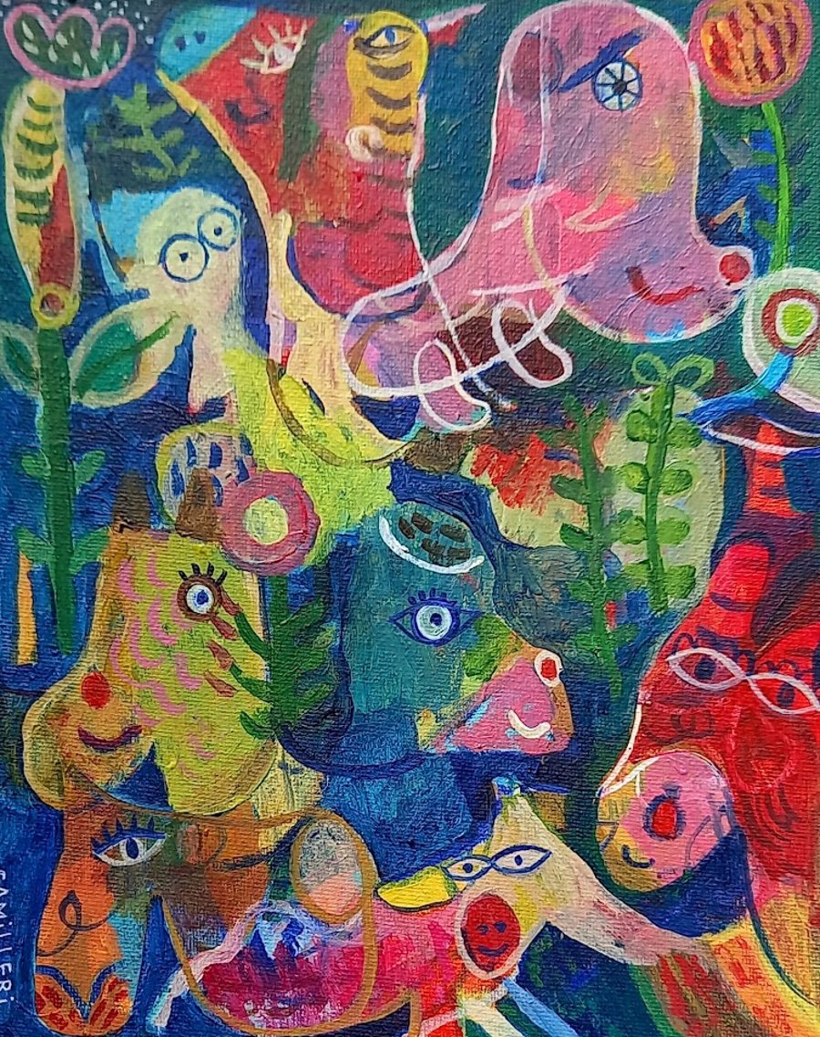 Original intuitive acrylic painting on canvas board