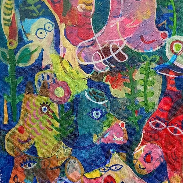 Original intuitive acrylic painting on canvas board