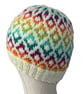 Multi coloured diamond hat, stranded beanie, Norwegian toque, Scandinavian skull - Image 1