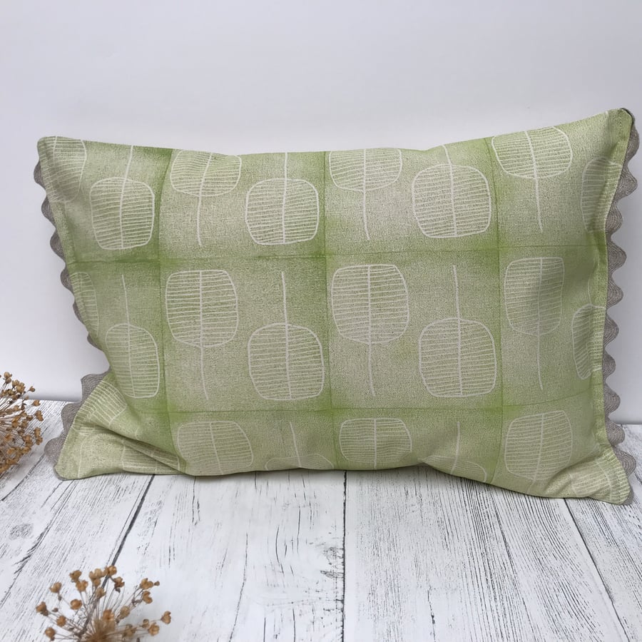 Hand Printed Organic Cotton Oblong Cushion - FOLKI - Chartreuse