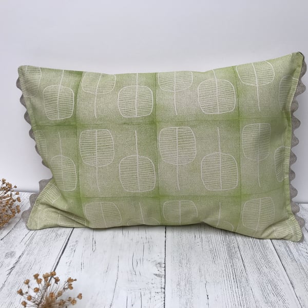Hand Printed Organic Cotton Oblong Cushion - FOLKI - Chartreuse