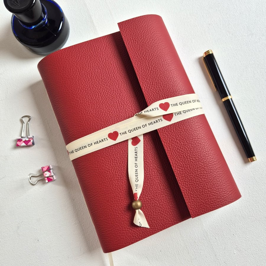 Stunning Alice in Wonderland Journal Hand Bound in Red Leather, A5