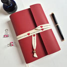 Stunning Alice in Wonderland Journal Hand Bound in Red Leather, A5