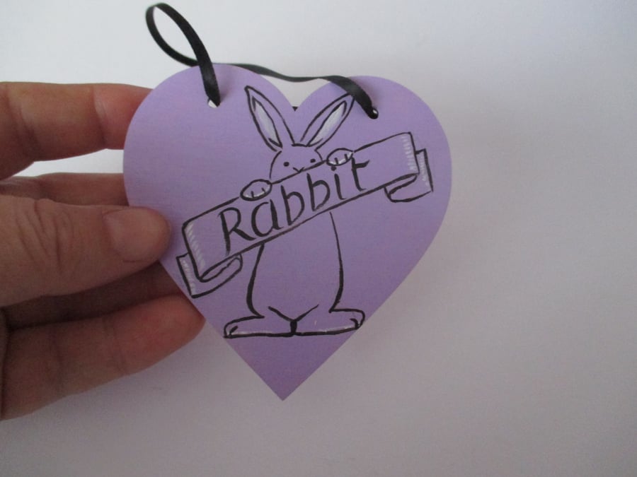 Bunny Rabbit Heart Hanging Decoration Tattoo Style Design Art lilac