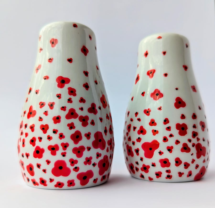 Bespoke Hand Painted Salt and Pepper Shakers, poppies