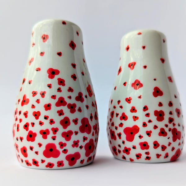 Bespoke Hand Painted Salt and Pepper Shakers, poppies